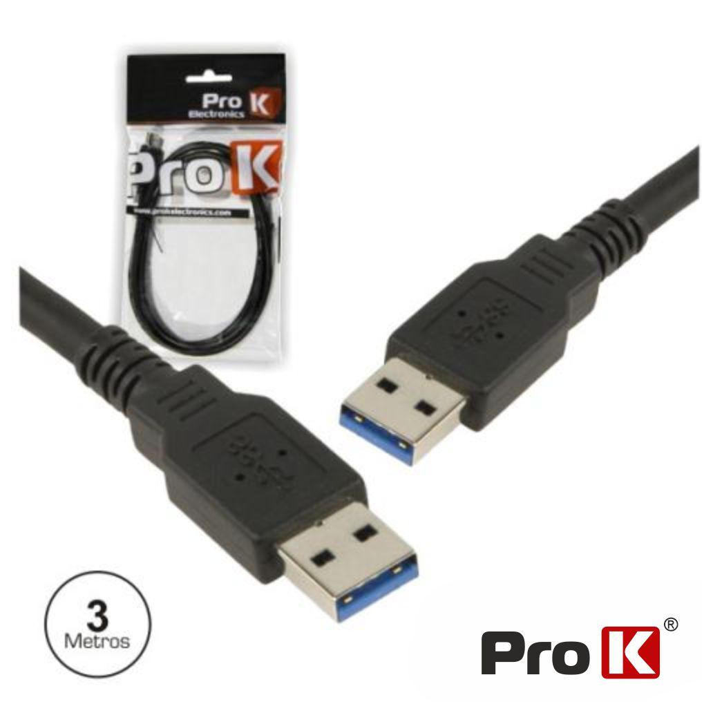 Cabo USB-A 3.0 Macho / USB-A Macho 3m PROK (imagem para) Cabo USB-A 3.0 Macho / USB-A Macho 3m PROK