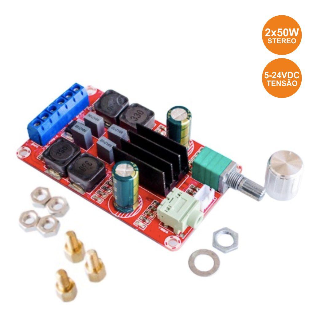 Kit Módulo Amplificador 2 Canais Stereo 50W (imagem para) Kit Módulo Amplificador 2 Canais Stereo 50W