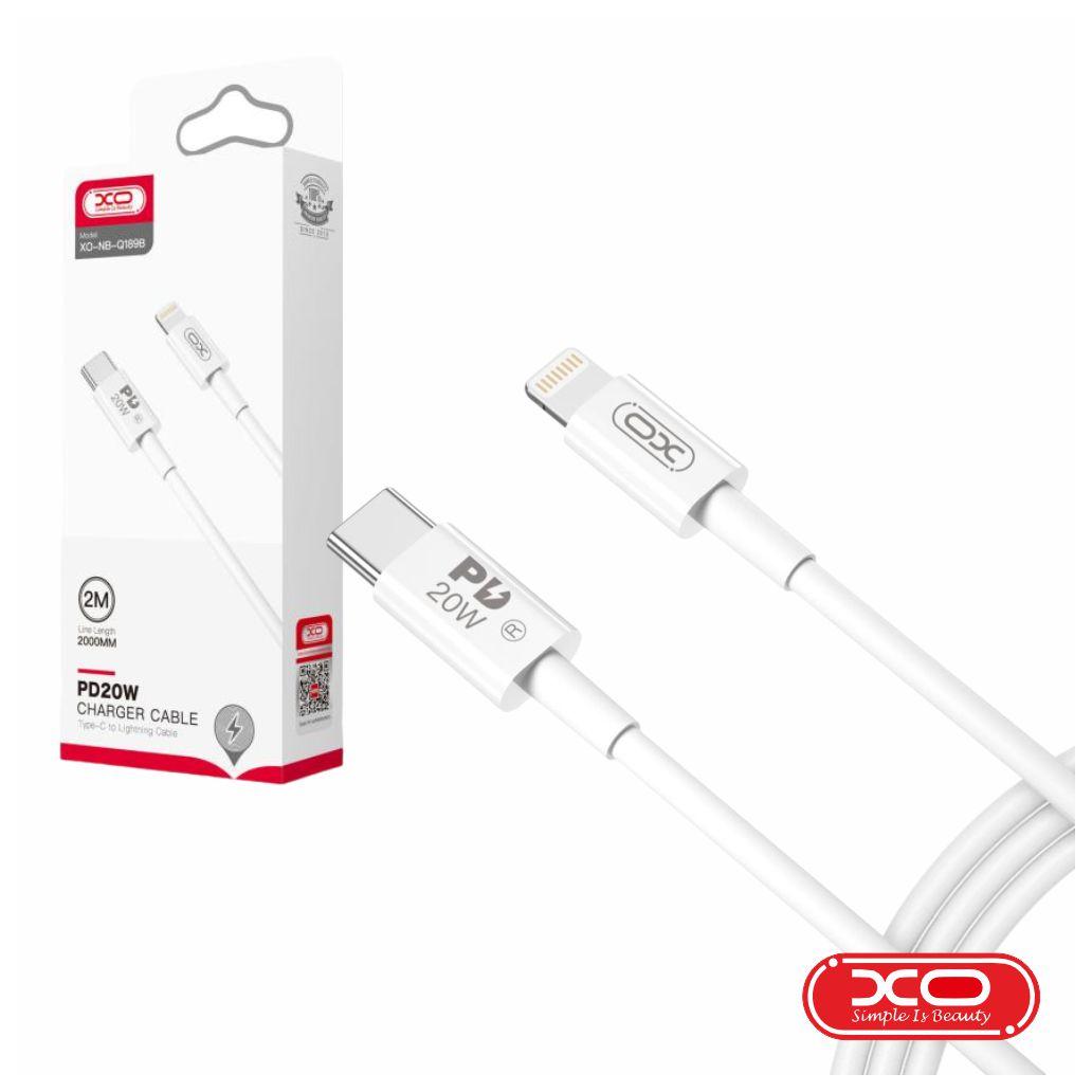 Cabo USB-C Macho / Lightning Macho 2m PD 20W XO (imagem para) Cabo USB-C Macho / Lightning Macho 2m PD 20W XO