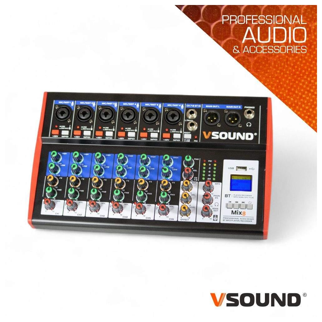 Mesa De Mistura 8 Canais C/ BT/LCD/USB/PC/PHANTOM VSOUND (imagem para) Mesa De Mistura 8 Canais C/ BT/LCD/USB/PC/PHANTOM VSOUND